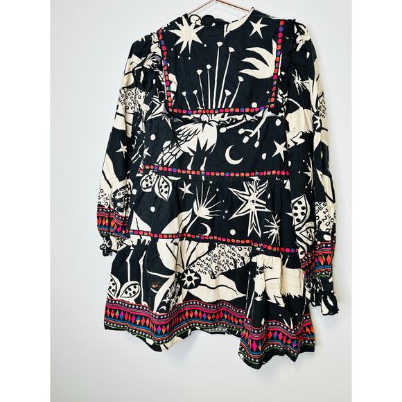 FARM RIO Black White Printed Cerrado Sky Mini Dress Size Small - Picture 7 of 16